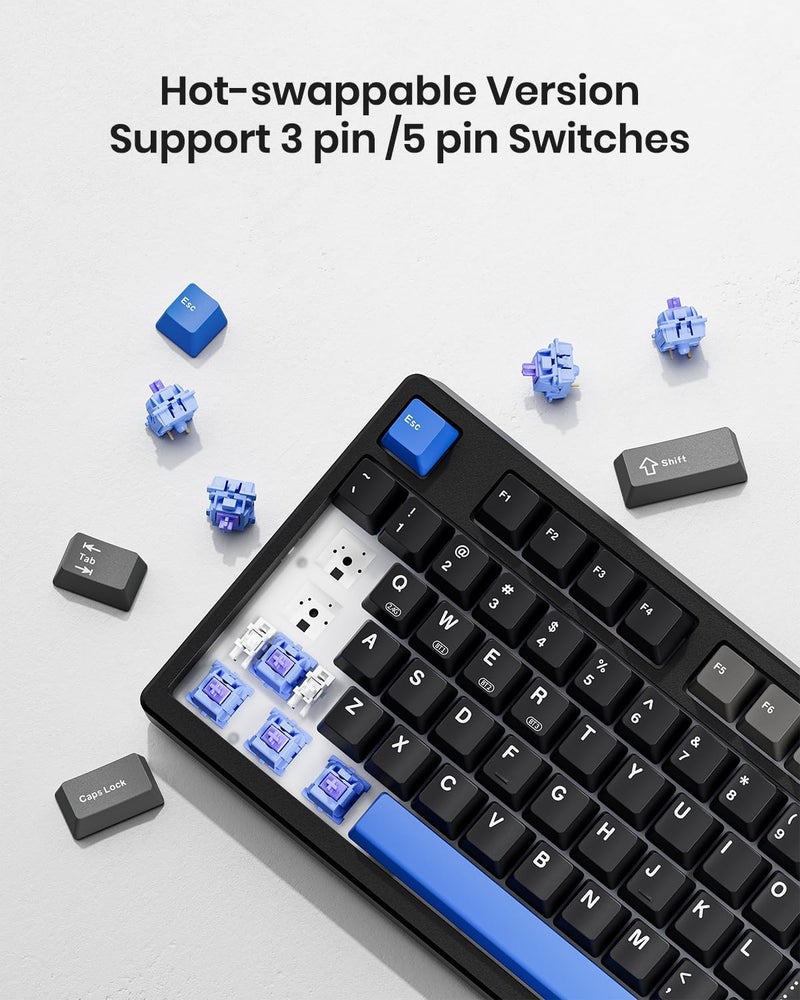 Kisnt Wireless Mechanical Keyboard,Gasket Mounted with Creamy Sound,Bluetooth/2.4GHz/USB-C,Custom Hot Swappable,RGB Backlit,75% Compact Layout for Gaming/Typing/Win/Mac/PC(Textured Black,Linear Switch) - Image 4